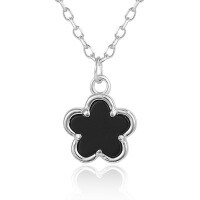wholesale 925 Sterling Silver Black Agate Five-Leaf Clover Flower Earrings and Necklace Set, High-End Fashion Ins Cross-Border Jewelry Set-Necklace 925 Silver