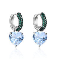 wholesale S925 Sterling Silver European and American Heart-Shaped Gemstone Set Natural Rose Quartz Ring Earrings Heart Topaz Jewelry Set-Natural Sky Blue Topaz Earrings