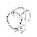 wholesale S925 Sterling Silver Geometric Irregular Line Wide Band Open Ring FashionStyle Index Finger Ring-0-4