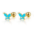 wholesale 925 Sterling Silver Butterfly Ear Studs Ins Style Colorful Zircon Earrings Piercing Screw Earrings for Women Cross-Border Wholesale-0-13