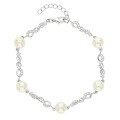 wholesale S925 Sterling Silver Pearl Bracelet with Micro-Paved Zirconia and White Muffin Beads, a Luxurious and Elegant Mother's Day Gift-0-0