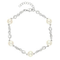 wholesale S925 Sterling Silver Pearl Bracelet with Micro-Paved Zirconia and White Muffin Beads, a Luxurious and Elegant Mother's Day Gift-Silver>925 silver