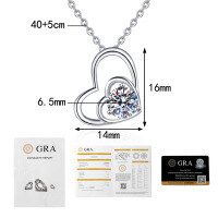 S925 Sterling Silver Moissanite Heart Pendant for Women-1-carat moissanite (white gold)  925 silver