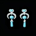 wholesale Metal: 925 Silver Gold Plated High Carbon Diamond Blue Turquoise Crescent Moon Shape Fashion Jewelry Versatile Accessories Exquisite Women's Earrings-0-0