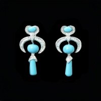 wholesale Metal: 925 Silver Gold Plated High Carbon Diamond Blue Turquoise Crescent Moon Shape Fashion Jewelry Versatile Accessories Exquisite Women's Earrings-Blue Pine Earrings 925 Silver