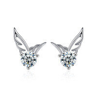 Sterling Silver Moissanite Dual-Wing Stud Earrings-Double-wing earrings (white gold)  10-point + 10-point moissanite (no certificate)