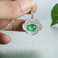 S925 Sterling Silver Necklace with Green Chalcedony Pendant-0-0