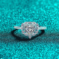 S925 Silver Moissanite Heart Ring for Women, Trendy Gift-1-carat heart-shaped moissanite  No. 20