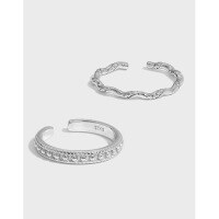 wholesale S925 Sterling Silver Korean Version INS Niche Design Minimalist Versatile Beaded Twist Wave Pattern Open Adjustable Ring for Women-ART013【White Gold】 Adjustable opening