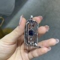 wholesale 8ct rectangular lab-grown sapphire pendant necklace in metal, trendy men's pendant-0-3