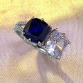 wholesale S925 Silver New High-Carbon Diamond Blue and White Double Diamond Luxury Full Diamond Ring 8*8mm Fashion Versatile-0-2