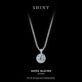 Sterling Silver Round Moissanite Necklace, Women's 2021 Trendy Pendant Choker-0-4
