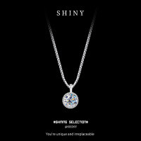 Sterling Silver Round Moissanite Necklace, Women's 2021 Trendy Pendant Choker-S925 sterling silver + 50 points Moissanite