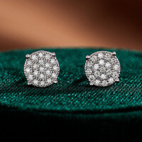 S925 Silver Moissanite Stud Earrings Hip-Hop Unisex Round-Set with moissanite - white gold  925 silver