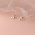 wholesale S925 Sterling Silver Minimalist Cat Stud Earrings with Single Diamond, Hollow-Out Kitten Design, Sweet and Elegant Style M00068-0-1
