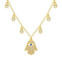 wholesale S925 Sterling Silver High-End INS Style Women's Creative Blue Eye Hand Design Light Luxury Evil Eye Necklace-Gold DY190822-SG-WH 925 silver