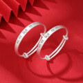wholesale Metal material at the beginning: 999 Sterling Silver Ancient Method Frosted Push-Pull Solid Bracelet Engraved with "Peace, Joy, Cleverness, and Agility" for Children and Babies-0-3