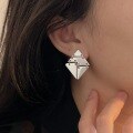 wholesale S925 Sterling Silver Geometric Rhombus Earrings for Women, Exaggerated Asymmetrical Hip-Hop Drop Earrings with Elaborate Design-0-3