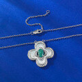 wholesale S925 Silver Four-Leaf Clover Paraiba Mother-of-Pearl Necklace, Fashionable and Versatile Commuter Pendant, Live Stream Best Seller-0-3