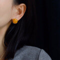 wholesale S925 Sterling Silver Vintage High-End Natural Old Wax Steamed Bun Large Ear Studs Amber Amber Live Broadcast-0-4
