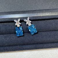 wholesale S925 Sterling Silver Women's Floral Cut Radiant Cut Stud Earrings Set, Cross-Border Bestseller Direct from Manufacturer Wholesale-Blue Diamond-ED060 925 Silver