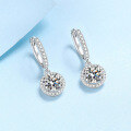 wholesale PT950 gold plated 925 sterling silver earrings for women, round bezel set moissanite ear clips, available for wholesale from manufacturers-0-0