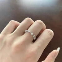 wholesale Sterling silver new ZHUOZHFAN jewelry ring with spaced diamond design, minimalist ins stackable pave ring-R144 White Diamond No.9