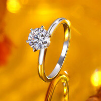 wholesale 18K Gold Plated S925 Sterling Silver 1 Carat Six-Prong Moissanite Ring, Hand-Tied Floral Bridal Set-Platinum US 9