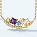 wholesale S925 silver inlaid multi-color zirconia women's delicate retro smile crown necklace, Korean new style-0-2