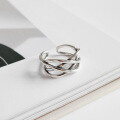 wholesale S925 Sterling Silver AR1232 Korean Style Line Silver Ring, Handmade Antiqued Hollow Weave Open Adjustable Ring for Women-0-1