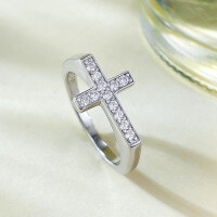 wholesale 925 Silver Jewelry New Minimalist Ins Style Daily Versatile Ring Women'sCross-Border Design-R965 White Gold Cross Ring  Size 7