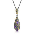 wholesale S925 Silver Italian Designer Crafted Vintage Style High-End Natural Amethyst Pendant Necklace-0-4