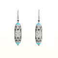 wholesale 925 Silver Gold-Plated High-Carbon Diamond-Inlaid Turquoise Enamel Art Deco Decorative Versatile Women's Earrings-0-5