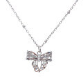 wholesale S925 Sterling Silver Maker's Fashion Hollow Lace Bow Necklace, Small and Exquisite High-End Elegant Collarbone Chain, Gift for Women-0-4