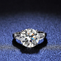 S925 Silver 5ct Moissanite Double Row Solitaire Ring-5 carats (set with D color moissanite)  18 yards