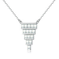 wholesale Metal: 925 Sterling Silver Amazon Best Seller in EU & US, Square Zircon Fan-shaped Pendant Small Skirt Necklace for Women, High-end INS Style-Platinum 925 silver