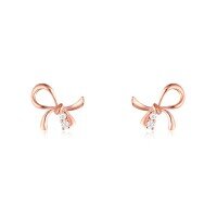 wholesale 18K Rose Gold & 9K Gold New Stylish Cute Sweet Bow Diamond Earrings Women Fashion Moissanite Earrings Ins-Rose Gold 9K-Moissanite