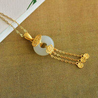 wholesale 925 Sterling Silver with Certificate Vintage Tassel Auspicious Clouds Hetian Jade Pendant Necklace for Women-Pendant + Silver Chain 925 Silver