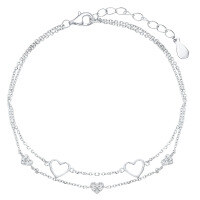 wholesale S925 Sterling Silver Full Pavé Zirconia Hollow-Out Heart Bracelet, Fresh and Sweet Niche Design Valentine's Day Gift Bracelet-Silver 925 silver