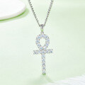 wholesale S925 Sterling Silver European and American Key Cross Pendant Set with 4mm Moissanite Hip-Hop Full Diamond Collarbone Necklace-0-3