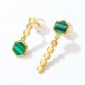 wholesale S925 Sterling Silver New Korean-style Minimalist Geometric Natural Malachite Earrings Asymmetric Earrings Factory Direct-0-2
