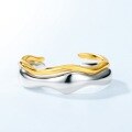 wholesale S925 Sterling Silver New Simple Irregular Wave Ring for Women in Minimalist Style Two-Tone Stacking Ring-0-4