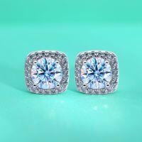 wholesale S925 Sterling Silver Micro-Paved Moissanite Stud Earrings, 1 Carat Square Classic Four-Prong-50 points + 50 points (zircon) earrings