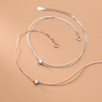 wholesale S925 Silver Ankle Bracelet for Women Korean Style Lady Simple and Fresh Double Layer Single Diamond Snake Chain Foot Jewelry S4391-S925 silver anklet silver 925 silver