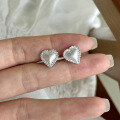 wholesale Metal: 925 Sterling Silver Europe and America cross-border ear studs, fashionable new style, women's heart-shaped diamond inlay, sweet little chic wind earrings, ear care for pierced ears-0-1