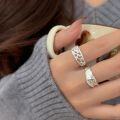 wholesale S925 Sterling Silver Unique Geometric Openwork Adjustable Ring for Women, Korean New Style, Minimalist Design, Index Finger Ring-0-2