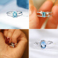wholesale S925 Sterling Silver Aquamarine Ring for Women, Light Luxury Niche Design Blue Topaz Ring with Micro-Setting Pinky Tail Ring-0-0
