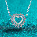 S925 Sterling Silver Full Moissanite Women's Necklace, Heart-Shaped Simple Hollow Pendant Collarbone Chain-0-4