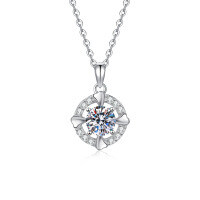S925 Sterling Silver Moissanite Necklace with Rotating Heart Pendant-6.5mm high-carbon stone  925 silver
