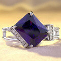 wholesale S925 Sterling Silver New 8*10mm Royal Blue Sapphire Square Ring for Women, Luxurious and Stylish-0-0